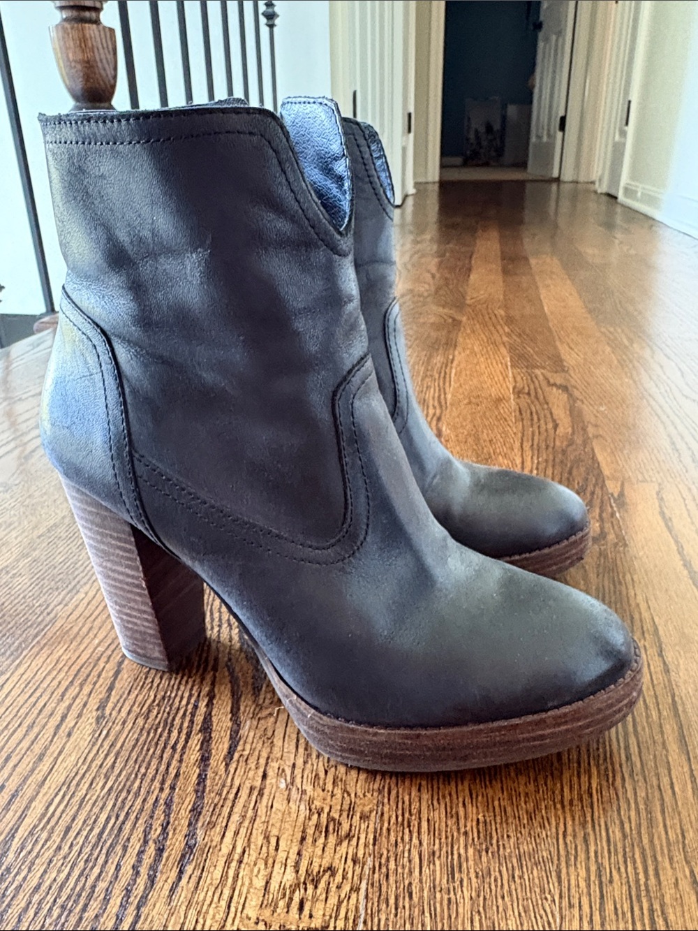 Lucky Brand Black Leather Western-Style Ankle Booties